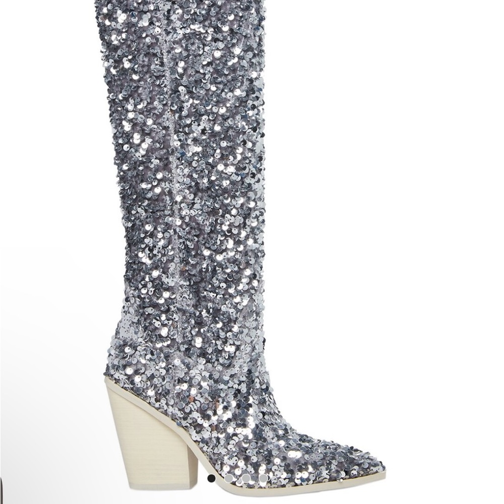 Steve Madden Tyrus Silver Sequin Western Boots